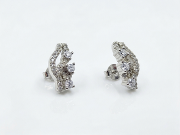 Curved PavÃ© Stone-Set Stud Earrings, front product view