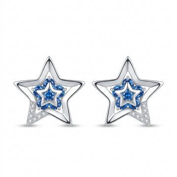 925 Sterling Silver Sapphire Blue Celestial Star Stud Earrings