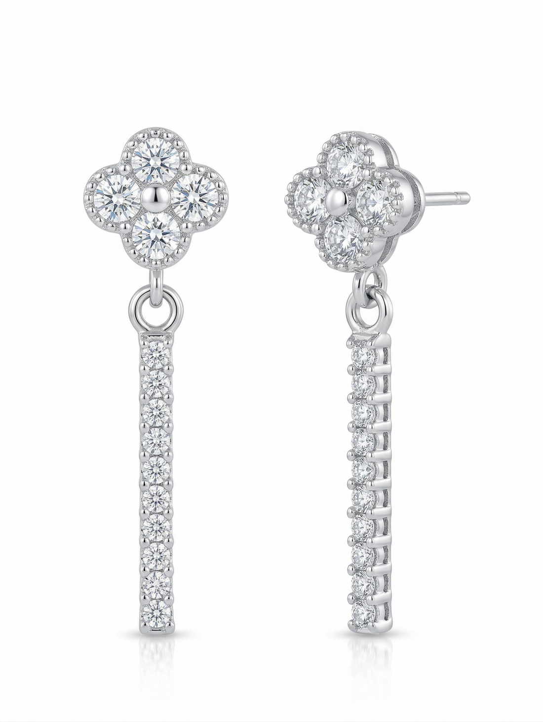 925 sterling silver Floral Blossom & Baguette CZ Dangle Drop Earrings by Silvme with cubic zirconia, an elegant accessory for her