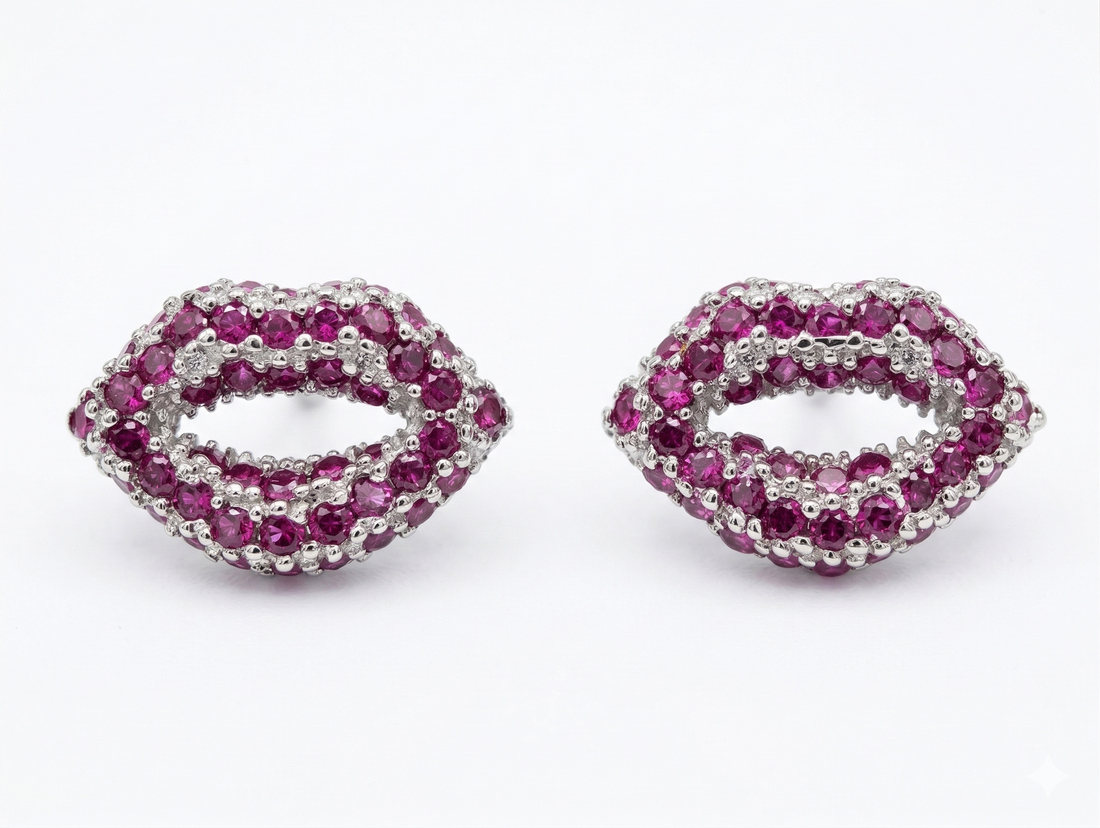 Silvme Lip Kiss CZ Pavé Stud Earrings with cubic zirconia, crafted in 925 sterling silver for women