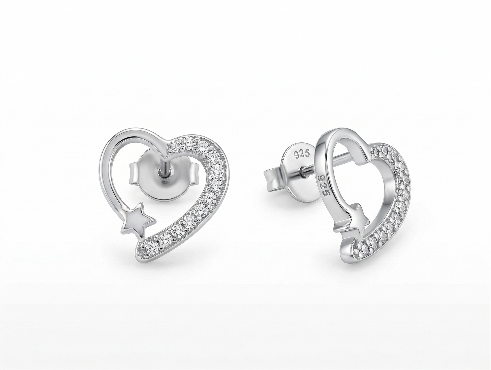 Heart & Star Stone-Set Stud Earrings, front product view