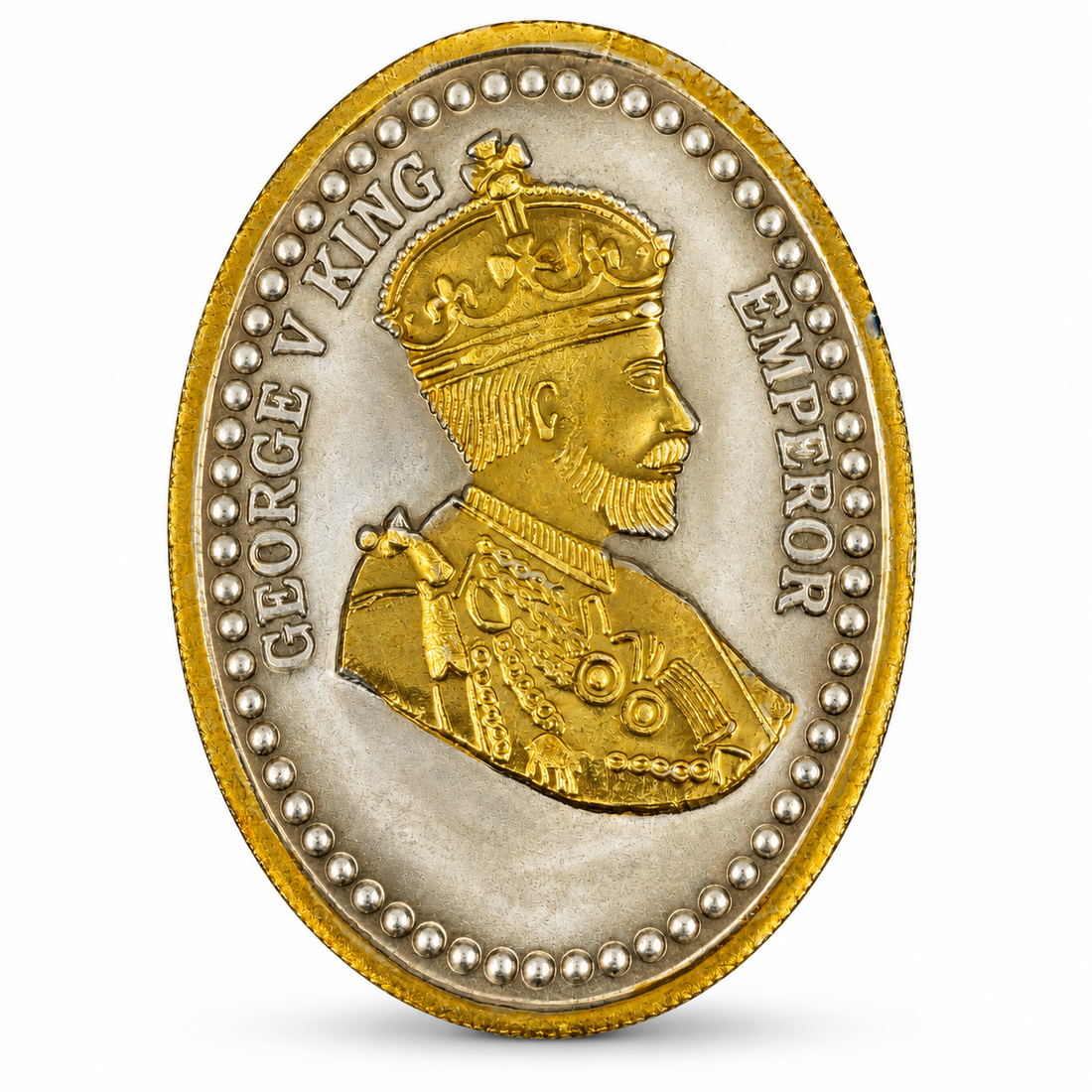 King George V Vintage Heritage Oval Dual-Tone Gold Plated 999 Pure Silver Medallion