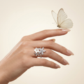 Silvme Pearlescent Twin Blossom 925 sterling silver ring for women with a pearl-effect accent — worn on the finger