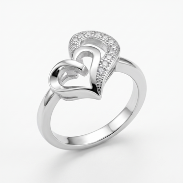 Silvme Intertwined Double Heart 925 sterling silver ring for women set with cubic zirconia — front view on white background