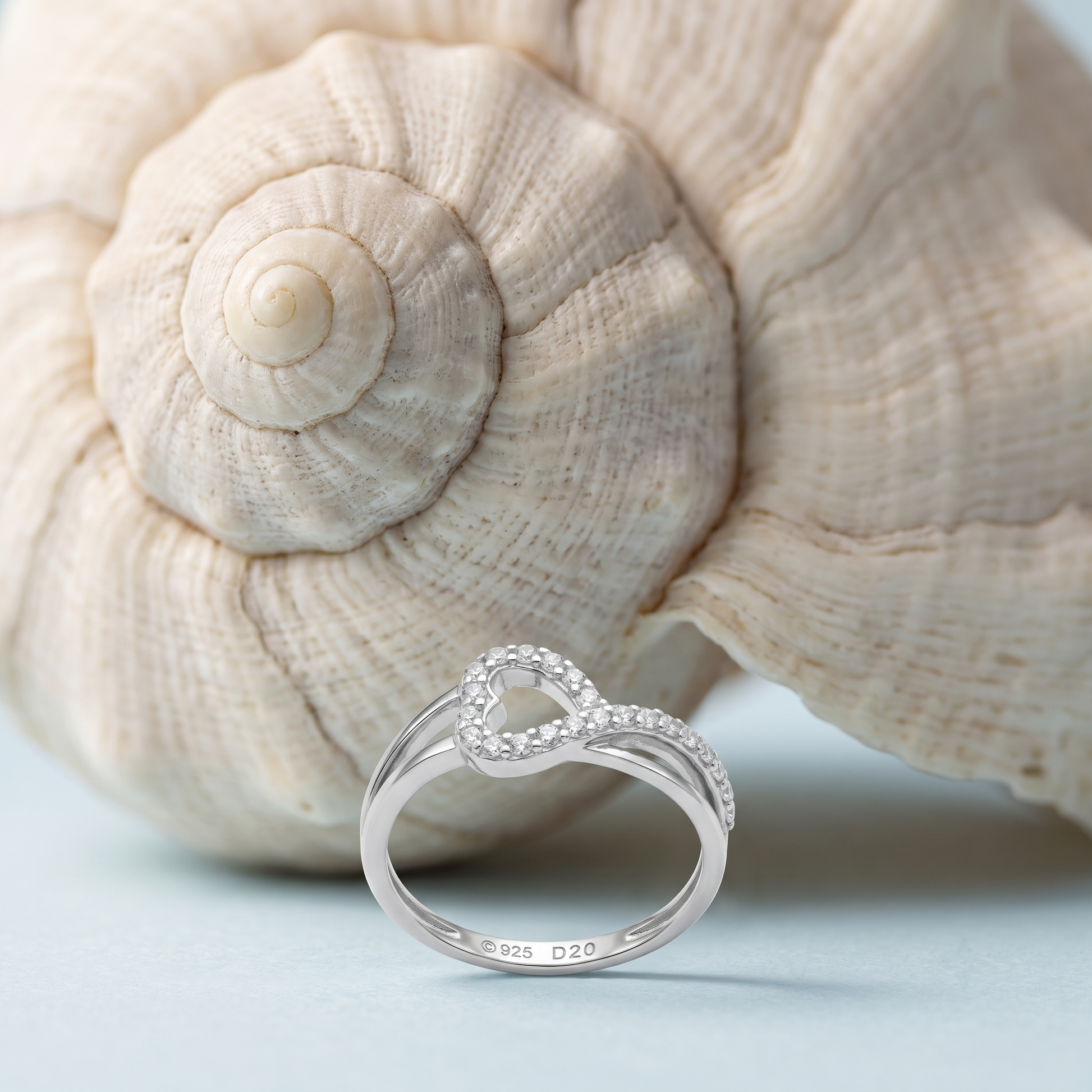 Silvme Heart Infinity 925 sterling silver ring for women set with cubic zirconia — worn on the finger