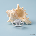 Silvme Sunburst Medallion Cluster 925 sterling silver ring for women set with cubic zirconia — angled view