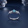 Silvme Turquoise-Colour Floral Cluster 925 sterling silver ring for women set with cubic zirconia — worn on the finger