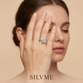 Silvme Sunburst Medallion Cluster 925 sterling silver ring for women set with cubic zirconia — top view