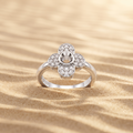 Silvme Four-Petal Pavé Flower 925 sterling silver ring for women set with cubic zirconia — angled view