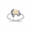 Silvme Carved Rose Botanical 925 sterling silver ring for women — front view on white background
