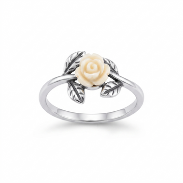 Silvme Carved Rose Botanical 925 sterling silver ring for women — front view on white background