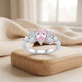 Silvme Art Deco Pear Pink 925 sterling silver ring for women set with cubic zirconia — worn on the finger