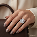 Silvme Art Deco Starburst 925 sterling silver ring for women set with cubic zirconia — studio detail shot