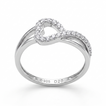 Silvme Heart Infinity 925 sterling silver ring for women set with cubic zirconia — front view on white background