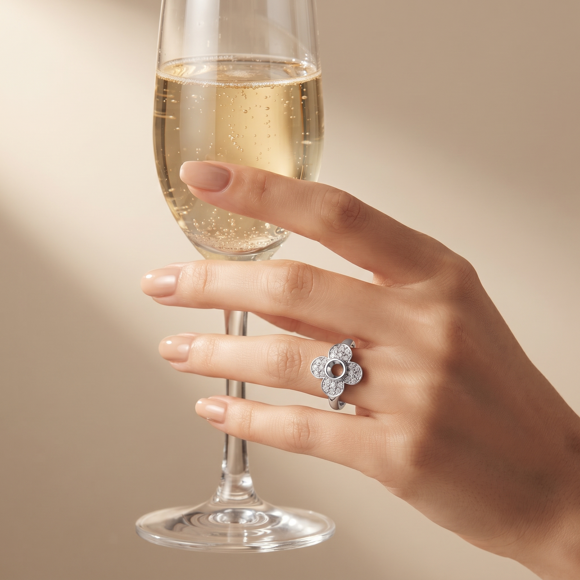 Silvme Four-Petal Pavé Flower 925 sterling silver ring for women set with cubic zirconia — top view
