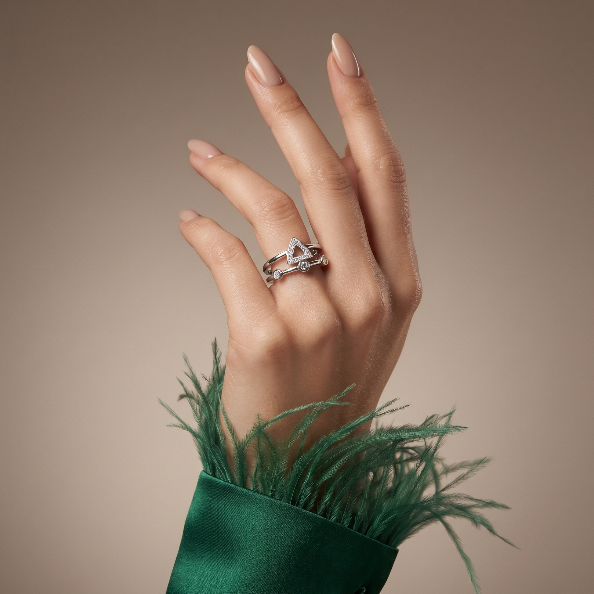 Silvme Geometric Triangle Bezel 925 sterling silver ring for women set with cubic zirconia — studio detail shot