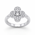 Silvme Four-Petal Pavé Flower 925 sterling silver ring for women set with cubic zirconia — front view on white background
