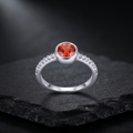 Silvme Orange-Red Bezel Solitaire 925 sterling silver ring for women set with cubic zirconia — close-up detail