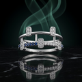 Silvme Blue Architectural Cage 925 sterling silver ring for women set with cubic zirconia — macro close-up
