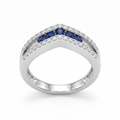 Silvme Blue Chevron Crown 925 sterling silver ring for women set with cubic zirconia — front view on white background