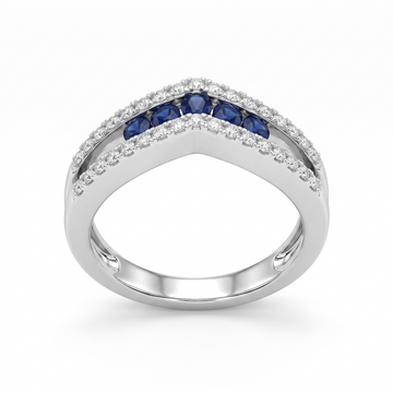 Silvme Blue Chevron Crown 925 sterling silver ring for women set with cubic zirconia — front view on white background
