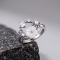 Silvme Pearlescent Garden Wreath 925 sterling silver ring for women with a pearl-effect accent — macro close-up