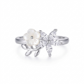 Silvme Pearlescent Twin Blossom 925 sterling silver ring for women — front view on white background