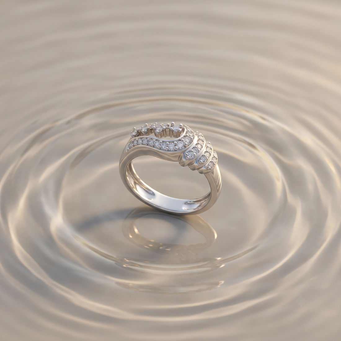 Silvme Pavé Feather Plume 925 sterling silver ring for women set with cubic zirconia — front view on white background