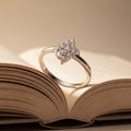 Silvme Navette Leaf Cluster 925 sterling silver ring for women set with cubic zirconia — close-up detail