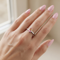 Silvme Gradient Pear Solitaire 925 sterling silver ring for women set with cubic zirconia — studio detail shot