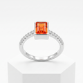 Silvme Emerald-Cut Orange 925 sterling silver ring for women set with cubic zirconia — front view on white background