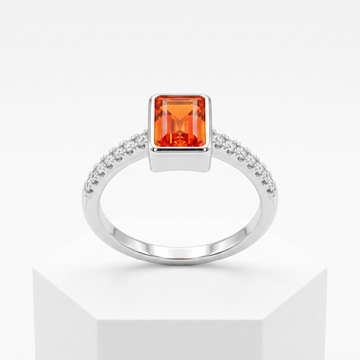 Silvme Emerald-Cut Orange 925 sterling silver ring for women set with cubic zirconia — front view on white background