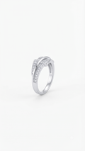 Silvme Triple Ribbon Crossover 925 sterling silver ring for women set with cubic zirconia — front view on white background