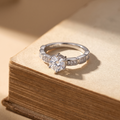 Silvme Six-Prong Geometric Solitaire 925 sterling silver ring for women set with cubic zirconia — worn on the finger