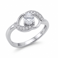 Silvme Oval Orbit Solitaire 925 sterling silver ring for women set with cubic zirconia — front view on white background