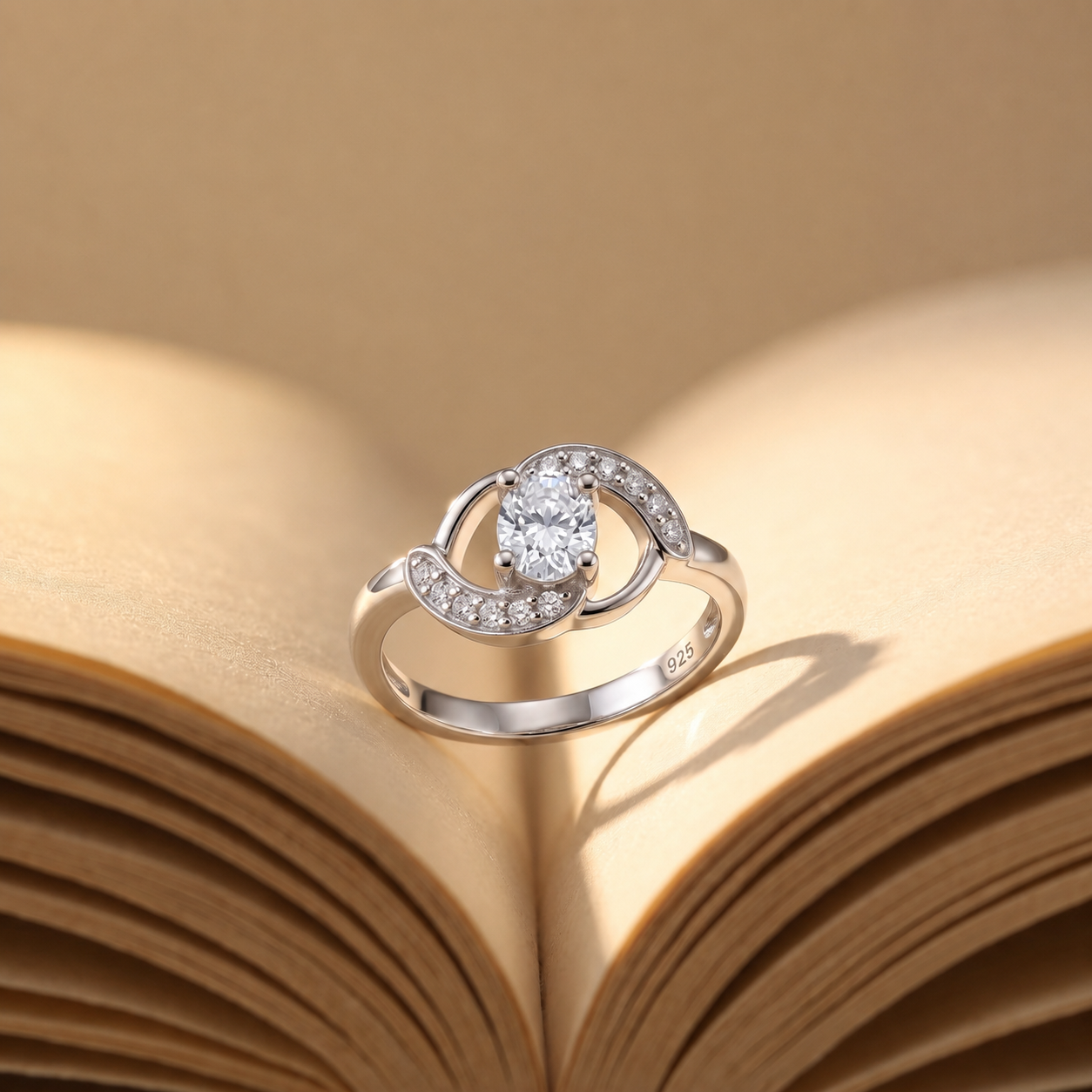Silvme Oval Orbit Solitaire 925 sterling silver ring for women set with cubic zirconia — close-up detail
