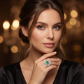 Silvme Green Floral Lace Statement 925 sterling silver ring for women set with cubic zirconia — side profile (6)