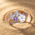 Silvme Butterfly Bloom Cluster 925 sterling silver ring for women with a pearl-effect accent — side profile