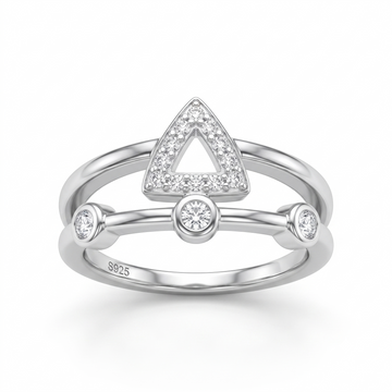 Silvme Geometric Triangle Bezel 925 sterling silver ring for women set with cubic zirconia — front view on white background