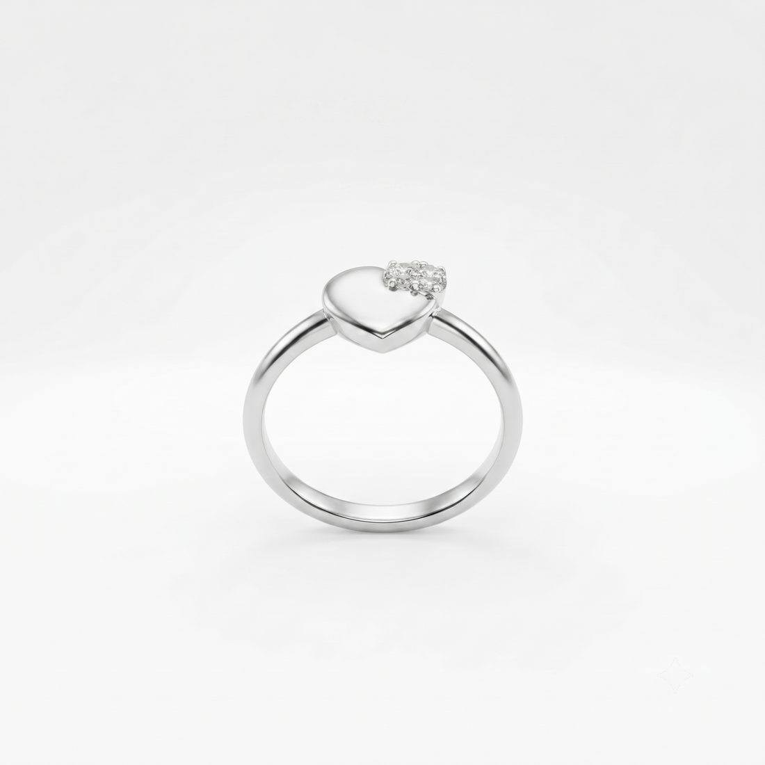 Silvme Polished Heart Signet 925 sterling silver ring for women set with cubic zirconia — front view on white background