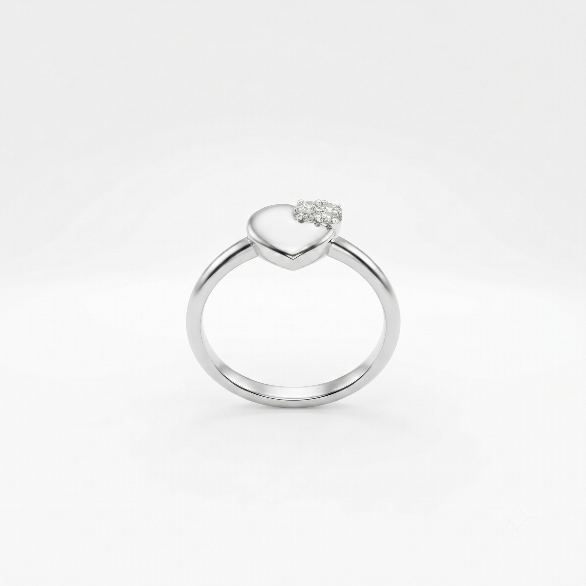 Silvme Polished Heart Signet 925 sterling silver ring for women set with cubic zirconia — front view on white background