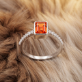 Silvme Emerald-Cut Orange 925 sterling silver ring for women set with cubic zirconia — macro close-up