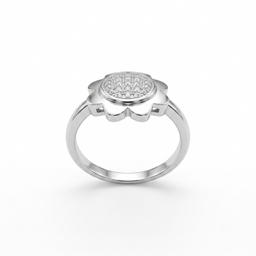 Silvme Dainty Daisy Crystal 925 sterling silver ring for women set with cubic zirconia — front view on white background