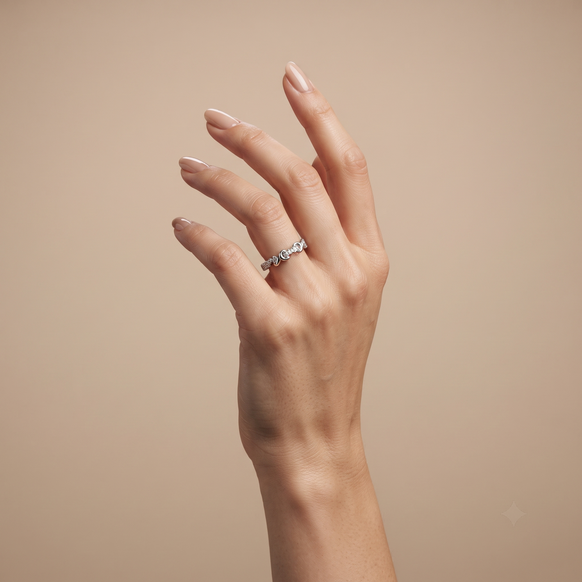 Silvme Sculptural Half-Eternity 925 sterling silver ring for women set with cubic zirconia — studio detail shot