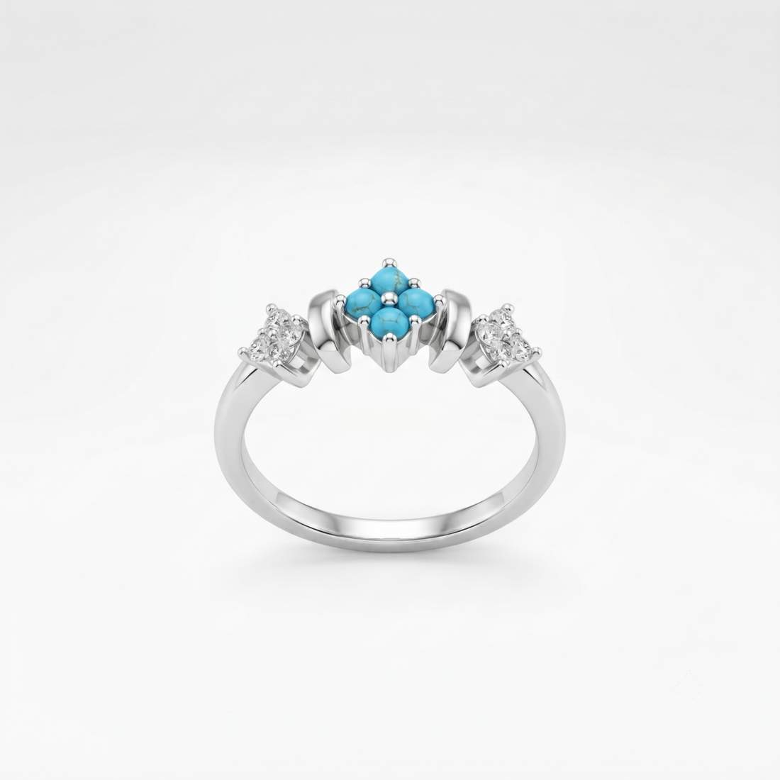 Silvme Turquoise-Colour Floral Cluster 925 sterling silver ring for women — front view on white background