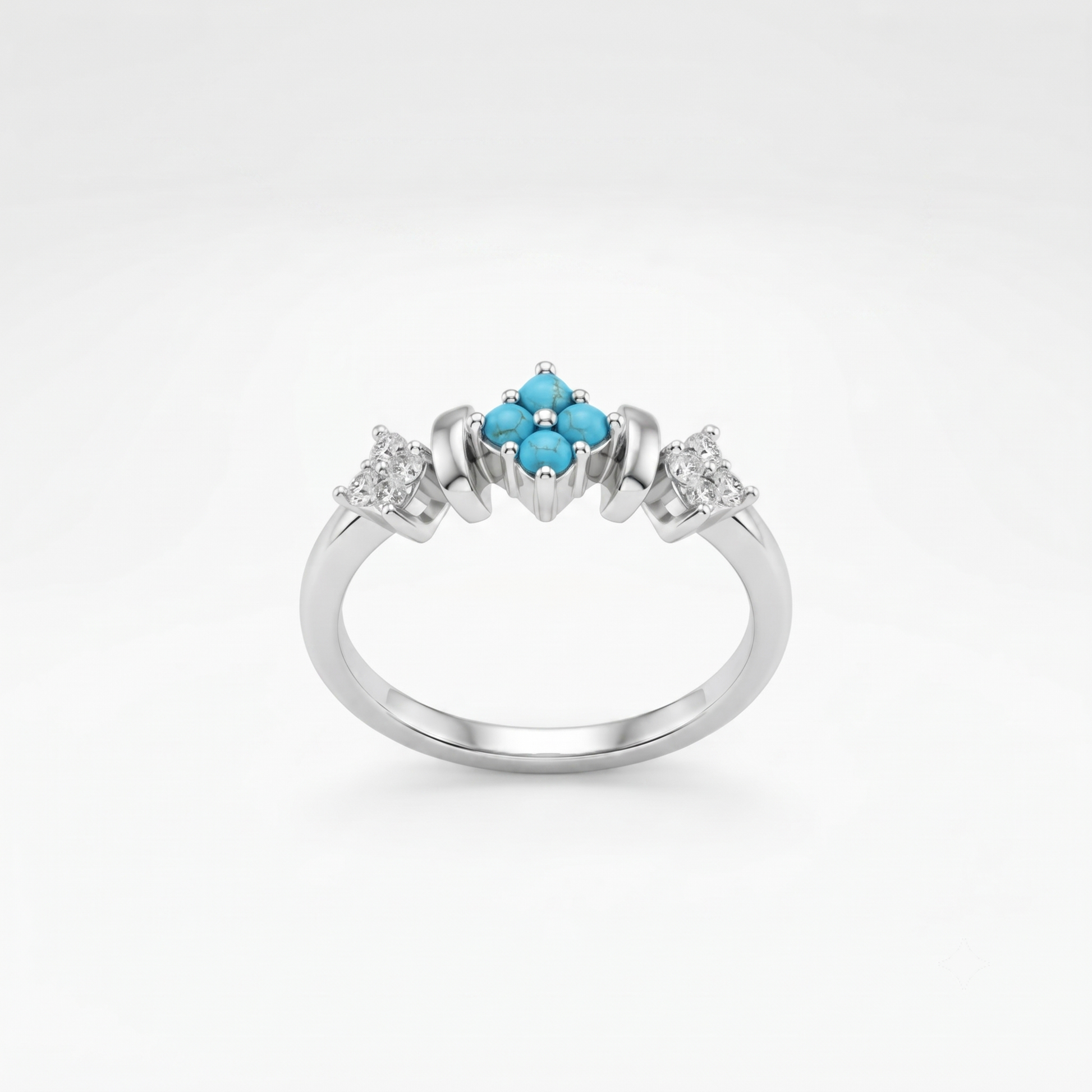 Silvme Turquoise-Colour Floral Cluster 925 sterling silver ring for women — front view on white background