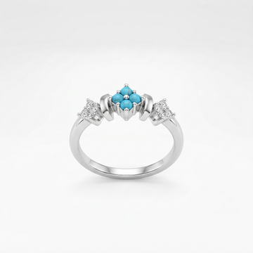 Silvme Turquoise-Colour Floral Cluster 925 sterling silver ring for women — front view on white background