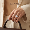 Silvme Six-Prong Geometric Solitaire 925 sterling silver ring for women set with cubic zirconia — top view