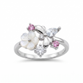 Silvme Bow Botanical Cluster 925 sterling silver ring for women with a pearl-effect accent — front view on white background