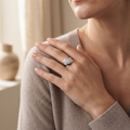 Silvme Dainty Daisy Crystal 925 sterling silver ring for women set with cubic zirconia — studio detail shot